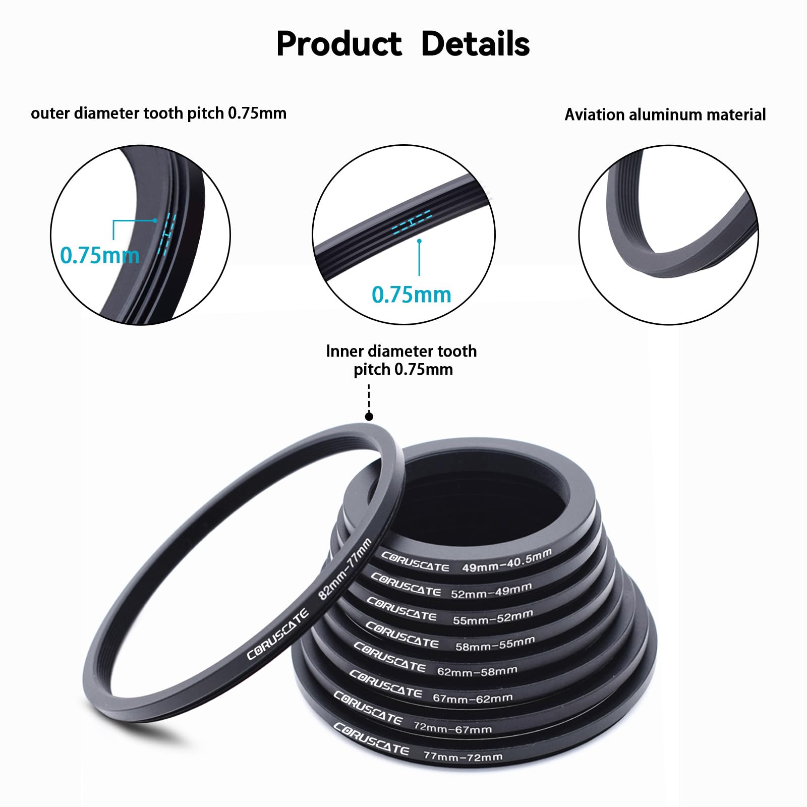 9 Pieces Step Down Ring,Camera Lens Filter Metal Filter Rings Compatible All Brands UV ND CPL (49-40.5mm,52-49mm,55-52mm,58-55mm,62-58mm,67-62mm,72-67mm,77-72mm,82-77mm)