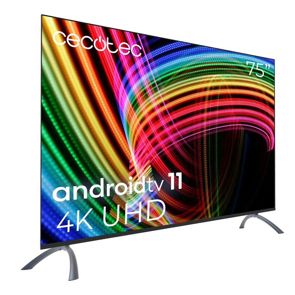 Cecotec Televisore LED 75" Smart TV Serie A3 ALU30075, 4K UHD, Android TV 11, Frameless, Assistente vocale Google e Chromecast, Dolby Vision & Atmos, HDR10, HBBTV, 2023.