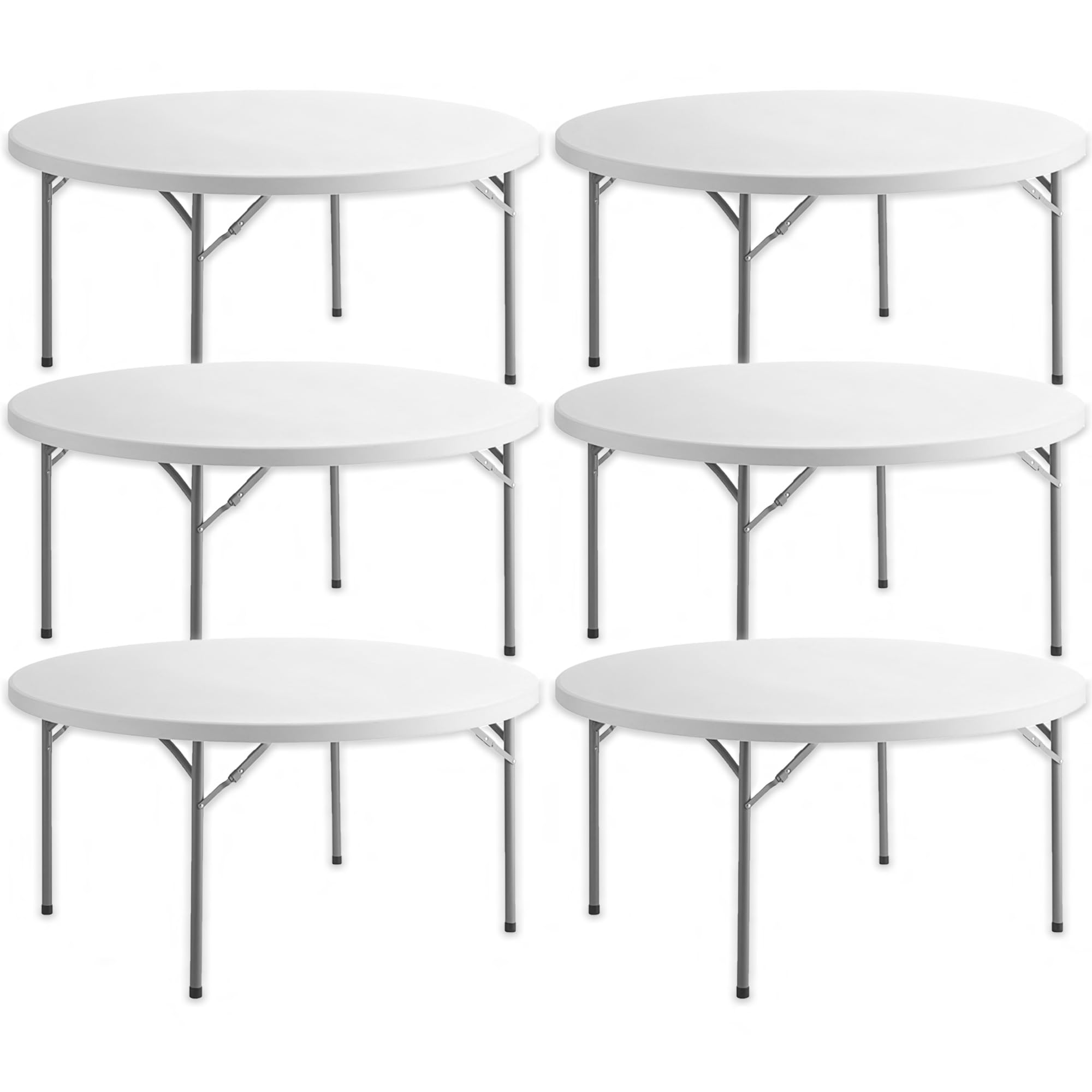 5 ft Commercial Round Table, 6 Pack! Lightweight, Plastic, 60" Circle, Banquet Table