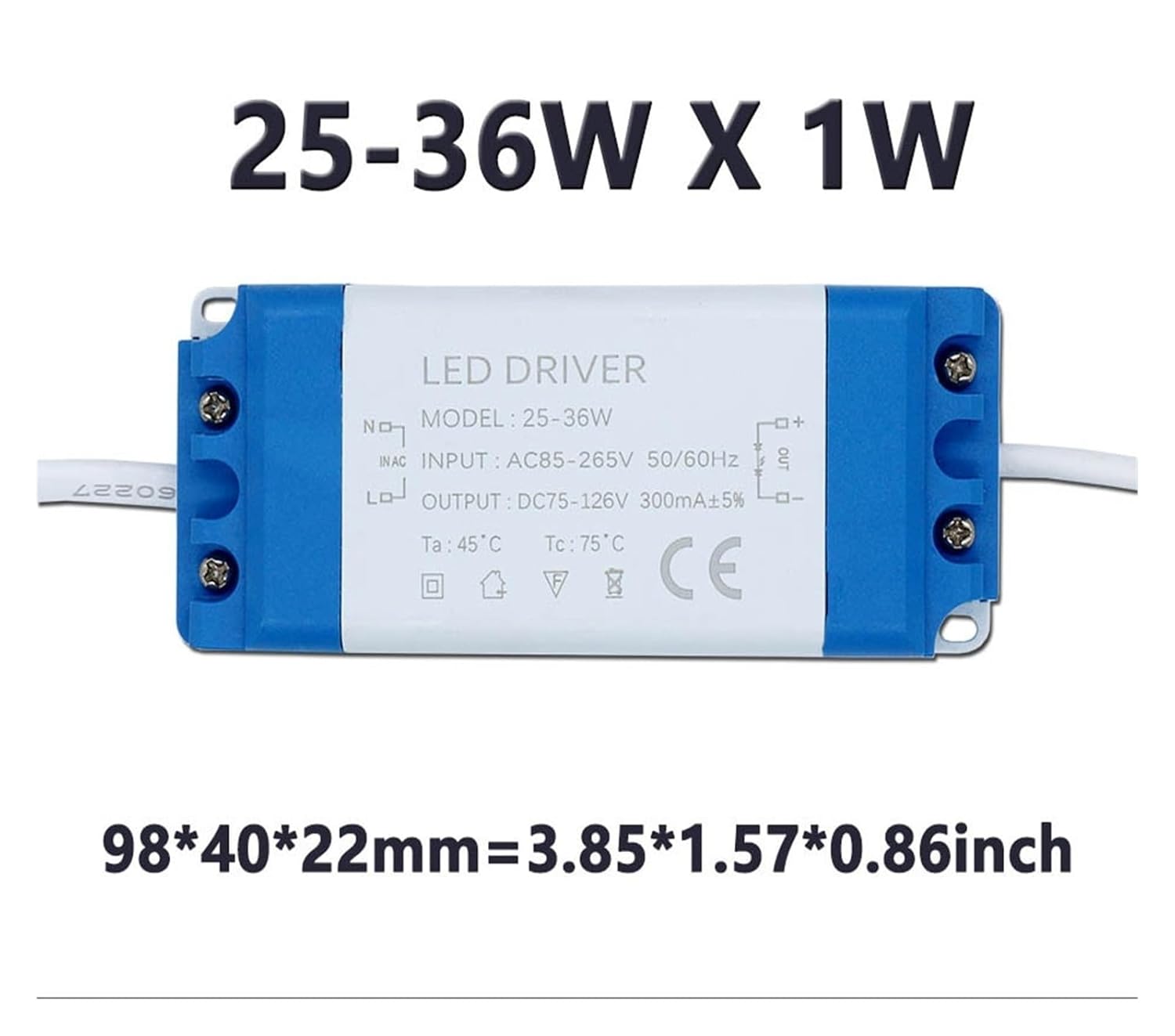 LED Driver Power 300mA 3W 8W 10W 15W 18W 20W 30W 36W Constant Current Automatic Voltage Control Lighting Transformer(AC85V-265V_25-36X1W)