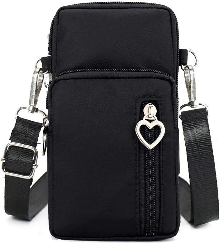 Tingtin Solid Color Fashionable Versatile Mobile Phone Messenger Bag, Women's Nylon Waterproof Mini Shoulder Bag with Heart Shaped Zipper Sports Arm Pouch Hanging Neck Purse