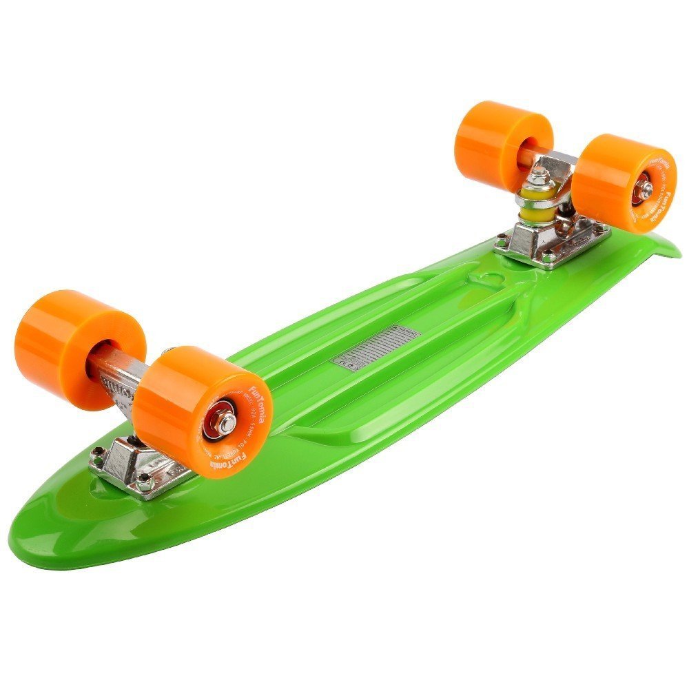 FunTomia Planche à roulettes Mini-Board Skateboard 57cm - avec roulements ABEC-11 - Style Retro Cruiser en Plastique (Vert + T-Tool)