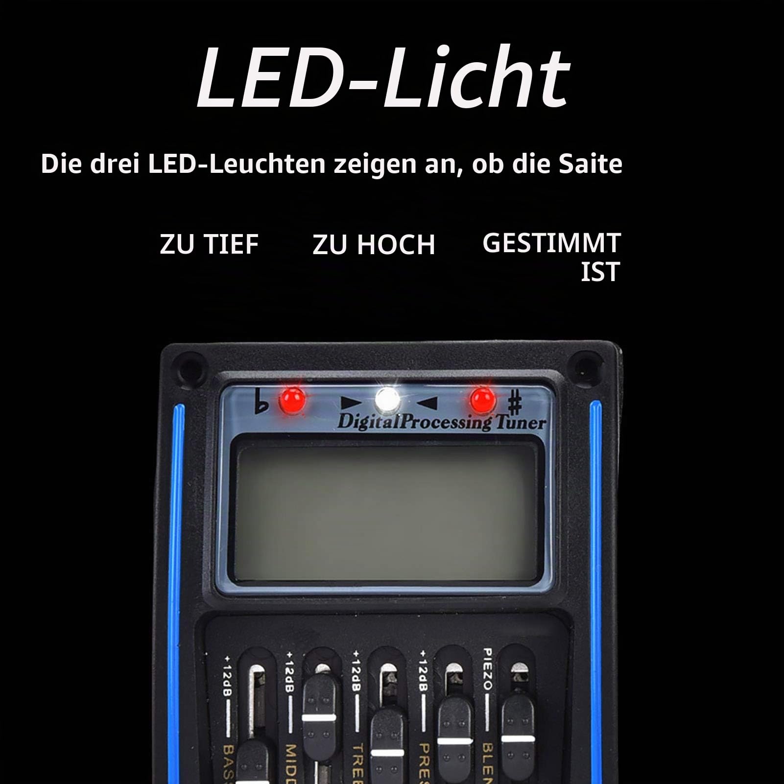 Piezo Tonabnehmer, Akustikgitarre Vorverstärker with Eingebautem Tuner Und 10 Cent Genauigkeit for Bühnenperformance with Hintergrundbeleuchtetem LCD Display for Alle