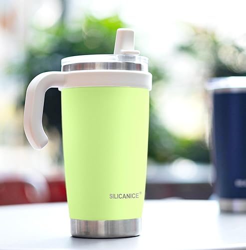 Miniatura 8 de Vaso aislado al vacío de 20 onzas con asa, taza de café de acero inoxidable de doble pared con boquilla desmontable para pajilla, sin BPA,