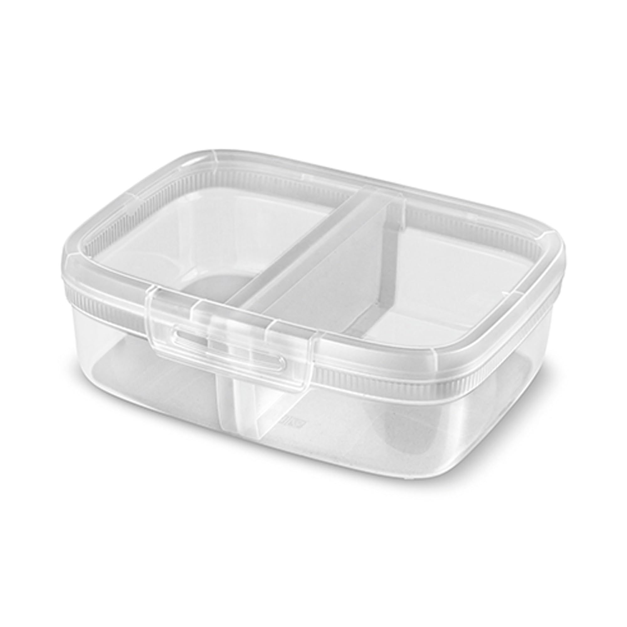 Curver White Food Storage Container With Click Lock 1.8 L Snap Box Lunch Box With Divider Plastic Square Microwave Dishwasher Fridge Stackable