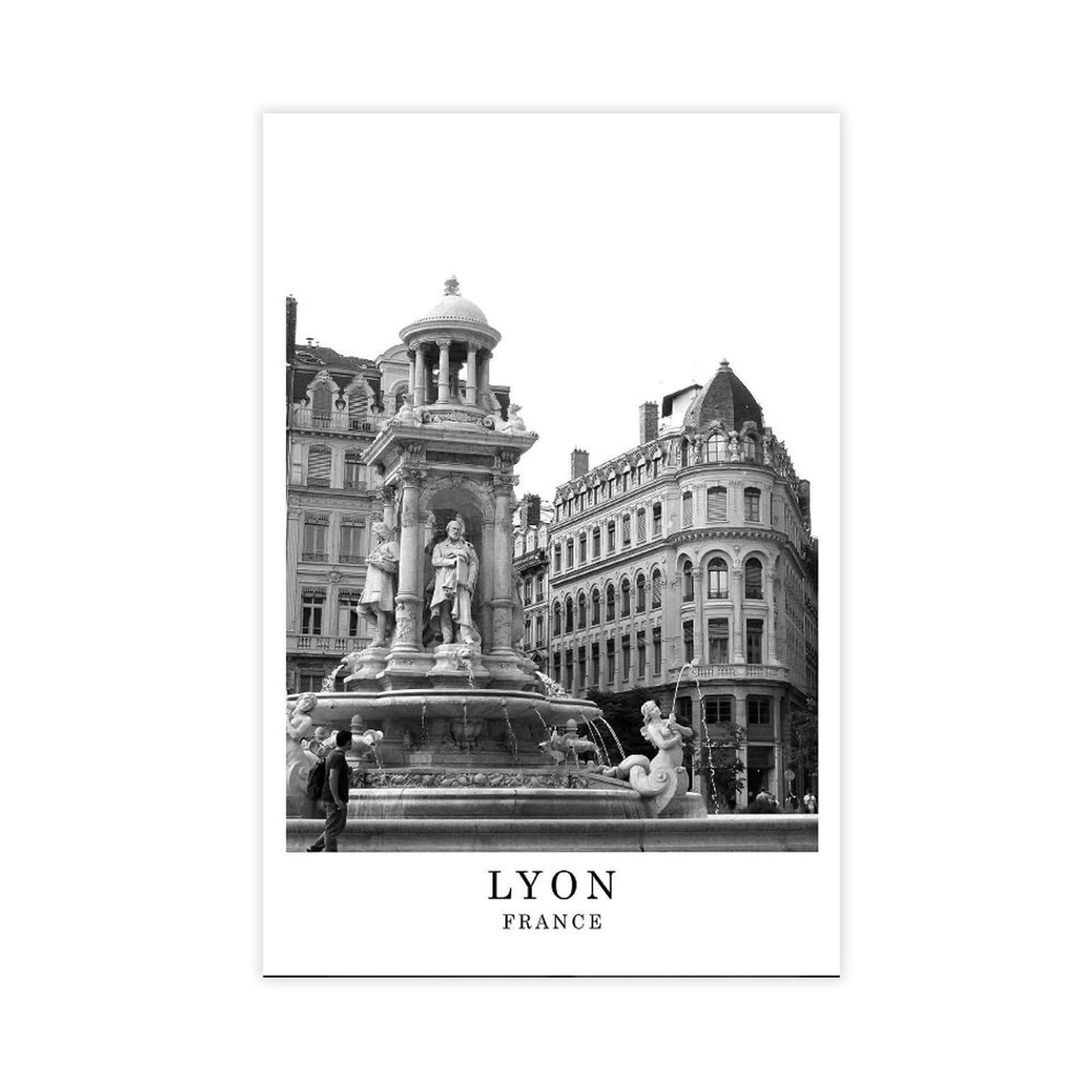 HEYANM Lyon France Travel Poster Black And White Lyon Photo City Landmark Poster Wall Art Print Decor Gift Jpg Canvas Poster Bedroom Office Room Decor Gift Unframe 20x30inch