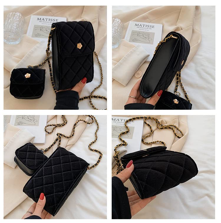 Women's velvet rhombus mini letter zero purse mobile phone bag diagonal shoulder bag3