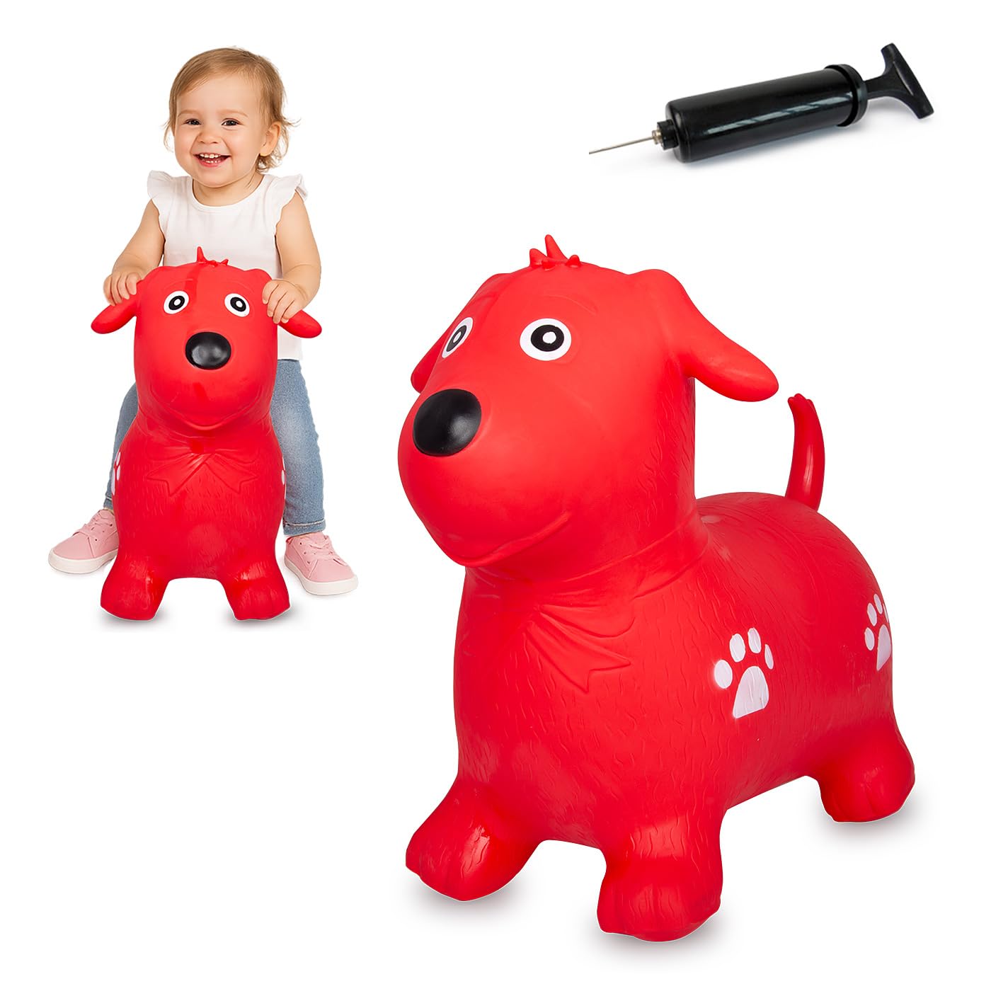 460454 - Bouncy Animal Dog Red with Pump - Promotes Balance and Motor Skills, Animal Ears as A Support, Robust, Easy-Care, Up To 50 kg