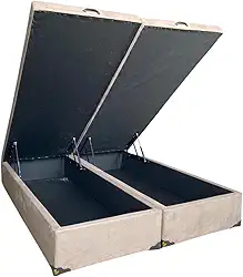 Cama Box Baú Queen Bipartido Suede Bege Com Pistão A Gás - Imperium do Sono