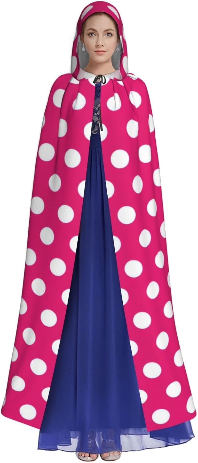 SSIMOO Big White Dot Enchanting Adult Hooded Cape for Halloween and Party Costumes-Fashionable Women's Robes,Capes