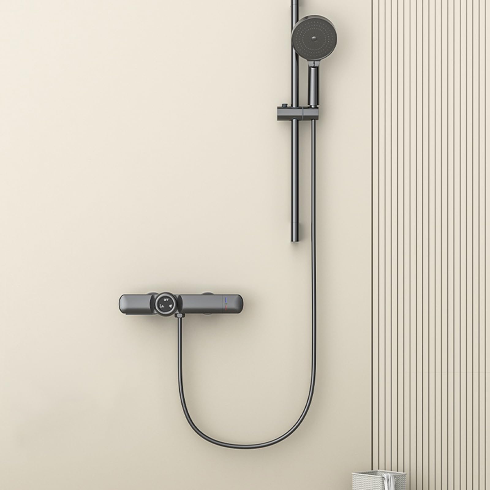 SnamicE Waterfall Bath Mixer Taps with Shower Chrome Wall Mounted tatic Bath Shower Mixer Tap and Riser Single Handle Bathtub Tap,Grey