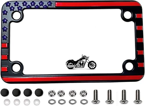 Miniatura 10 de MULL Marco de matrícula de aluminio para motocicleta con bandera estadounidense en relieve 3D, color negro (paquete de 1) Negro,Gris y negro,Rojo,