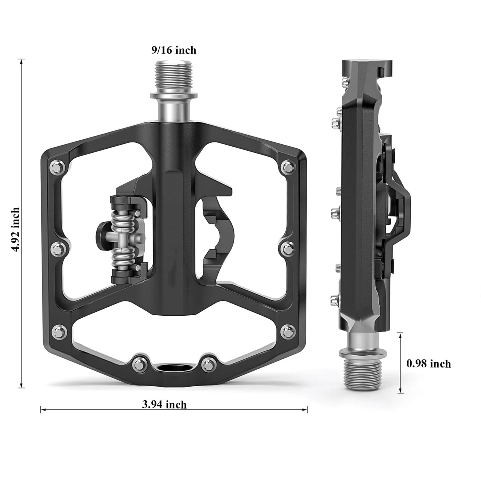 Pedali per Mountain Bike, Pedali Senza Clip e Pedali Piatti per Bicicletta a Doppia Funzione, Pedali con Piattaforma da 9/16 Pollici Compatibili con SPD per Strada e Montagna(Black)
