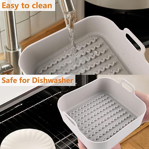 Miniatura 4 de Paquete de 2 forros cuadrados de silicona para freidora de aire, olla de silicona reutilizable de 8 pulgadas, forros redondos para freidora de aire