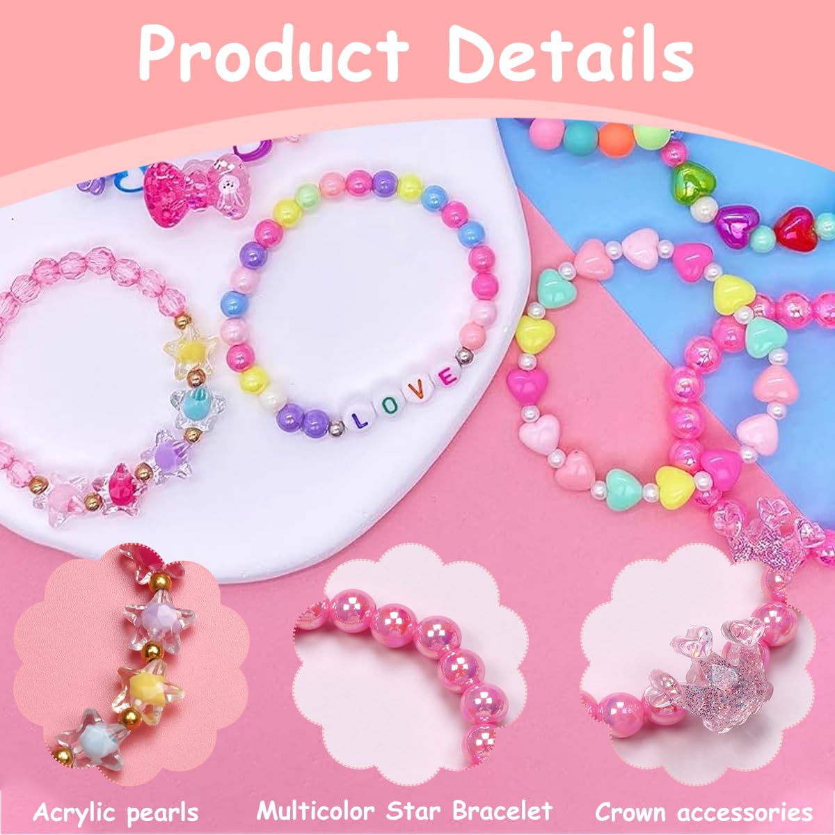 SANNIDHI® 6Pcs Beads Bracelet for Girls Kids Friendship Bracelet Cute Beaded Bracelets Set Girls Toddler Costume Jewelry Party Pretend Play Birthday Christmas Gifts 1