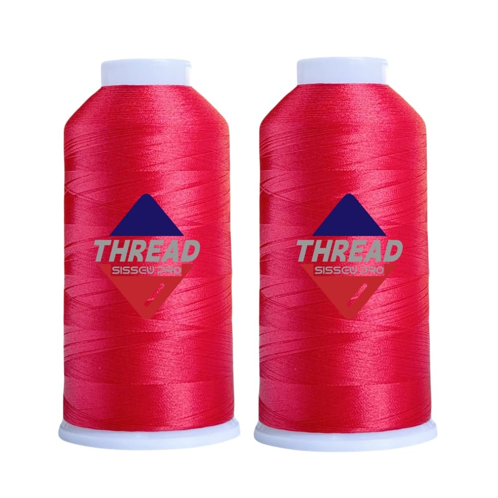 SissewPro 40WT Red Embroidery Thread 2 Big Spool (5,000M Each 10,000M Total) – 40WT Polyester Machine Embroidery Thread 120D/2 for Commercial &amp; Home Embroidery Machines