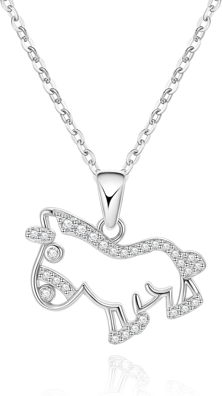 S925 Sterling Silver Lucky Horse Necklace for Women - Unicorn Design Jewelry for Horse Lover