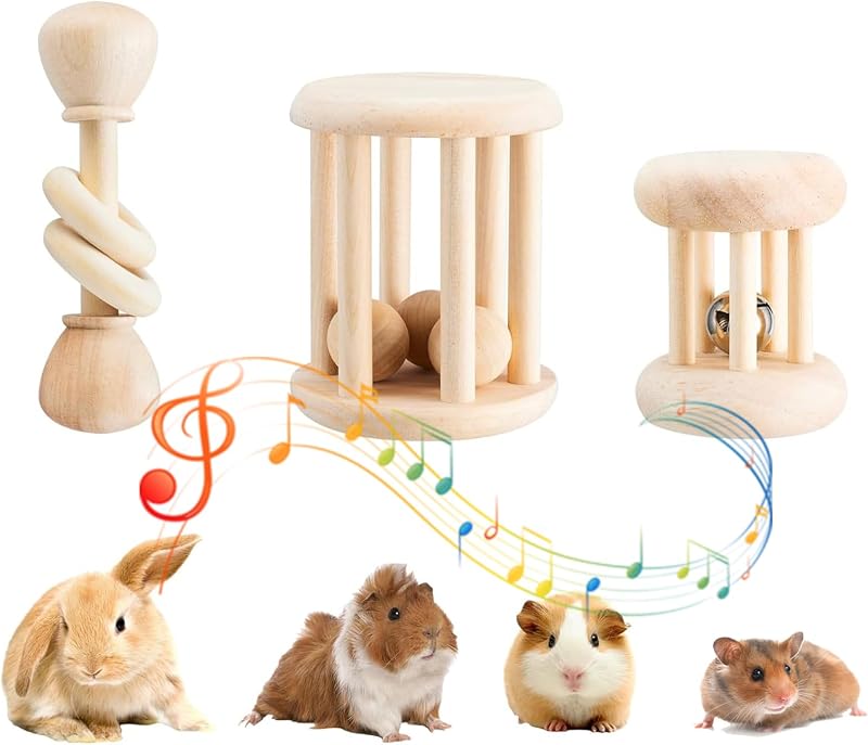 Brinquedos de Madeira para Roer para Coelhos e Pequenos Animais KABASI W-03, Pacote com 3