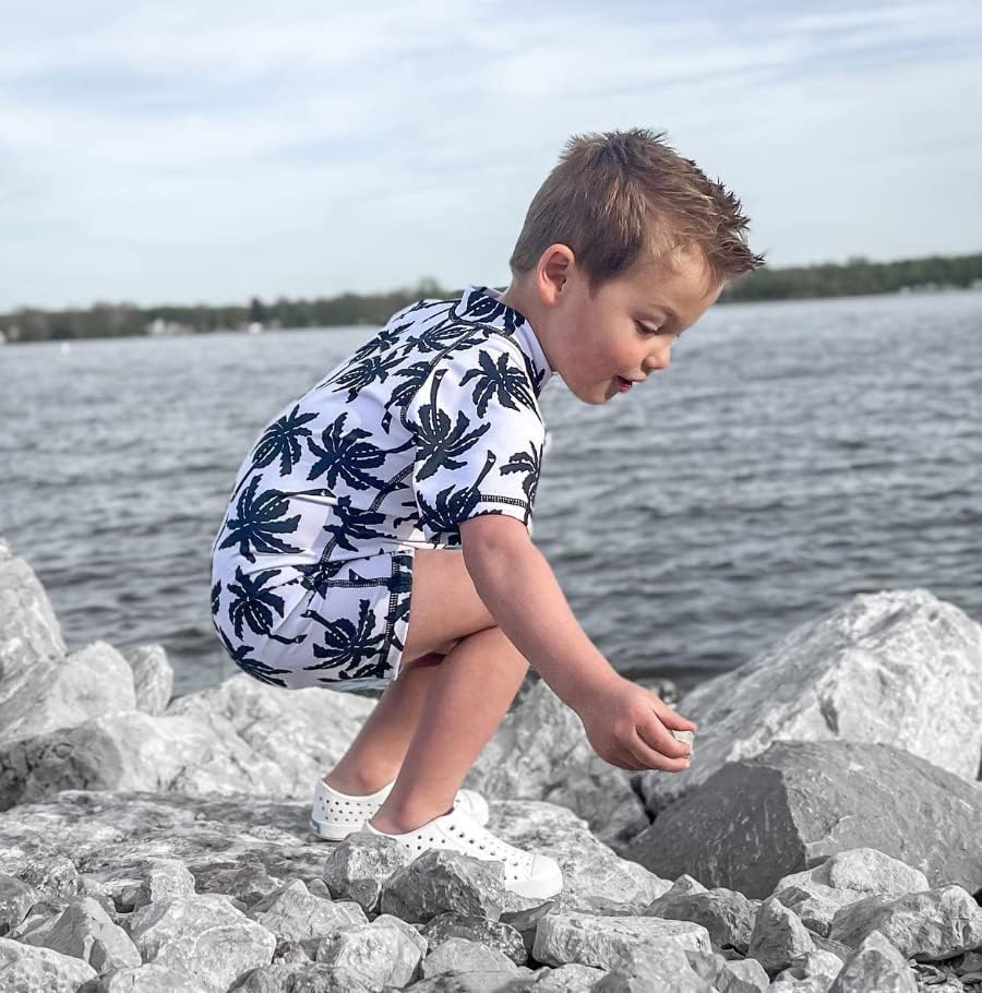 Newborn Infant Baby Boy Girls Shark One Piece Swimsuit Short Sleeve Zip Up Rash Guard Swimwear Sun Protection Bathing Suits - Image 3