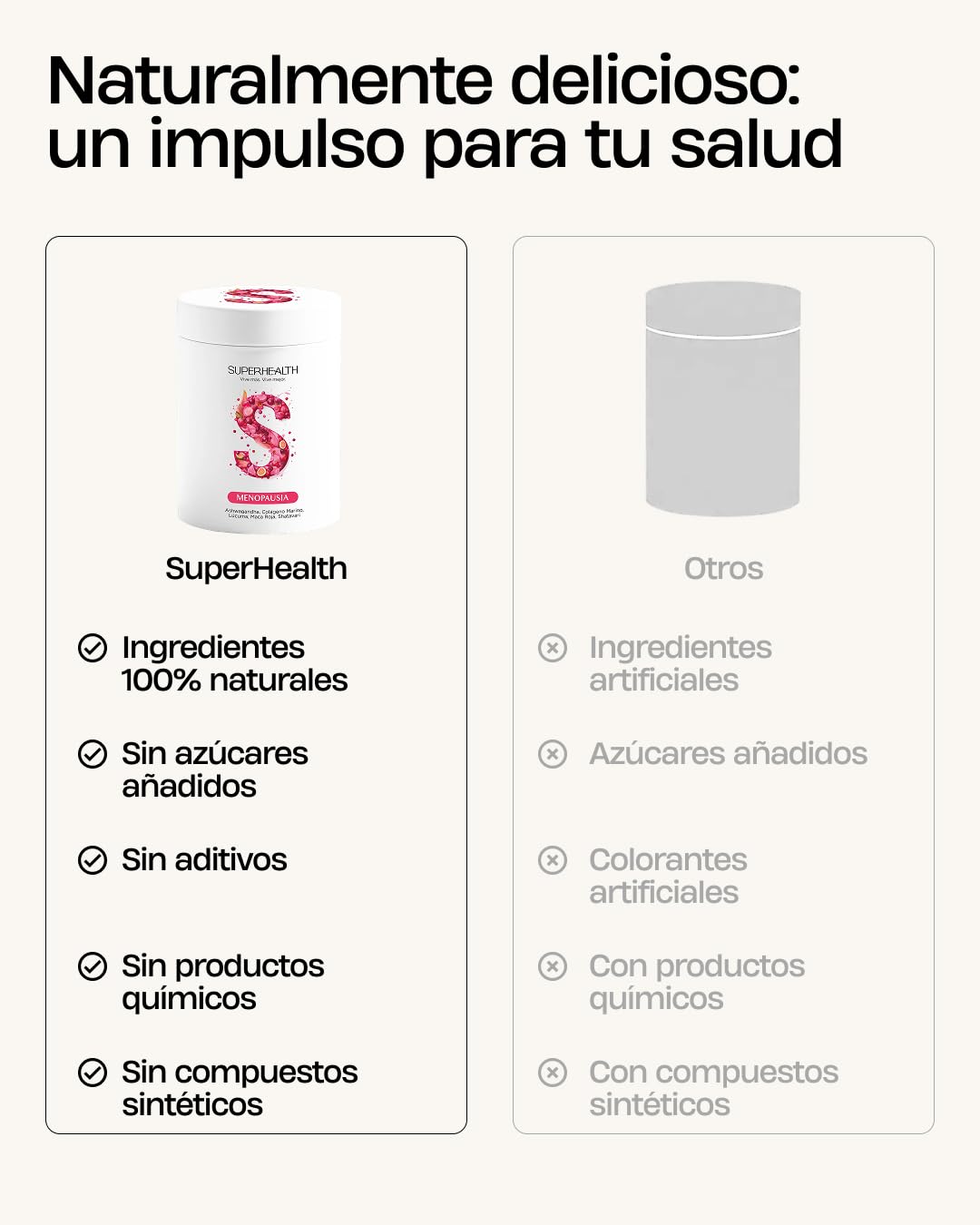 Menopausia SuperHealth (Para 30 dias) Suplemento Natural con Lúpulo, Salvia y Maca – Alivia Sofocos Menopausia y Sudores Nocturnos – Mejora el Sueño y la Energía – Sin Gluten, Vegano