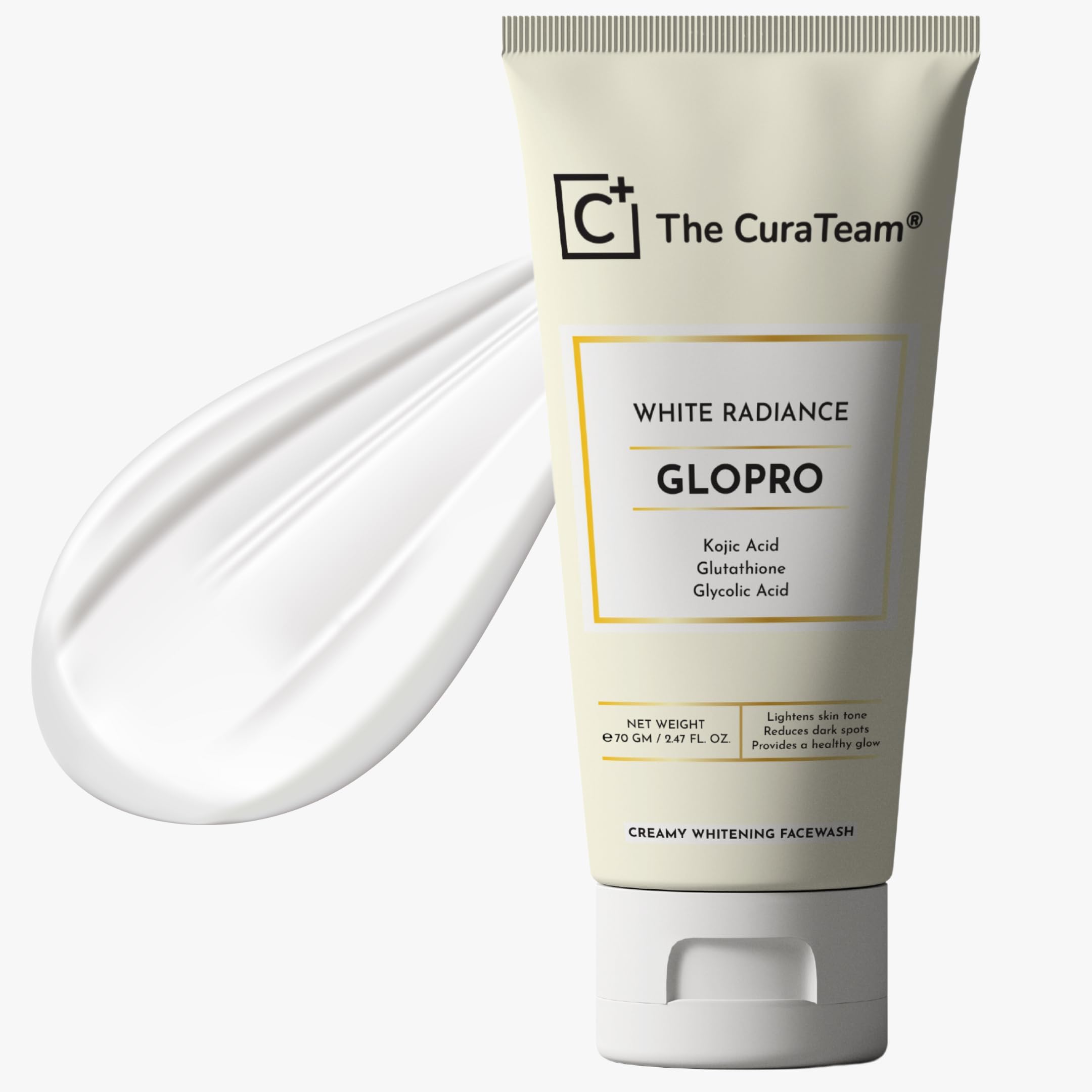 The Cura Team® Glutathione Face Wash, Glycolic acid and Kojic Acid for lighter brighter skin,| Improves overall complexion | Fades Pigmentation & hydrate skin | Boost natural Collagen production|70gm