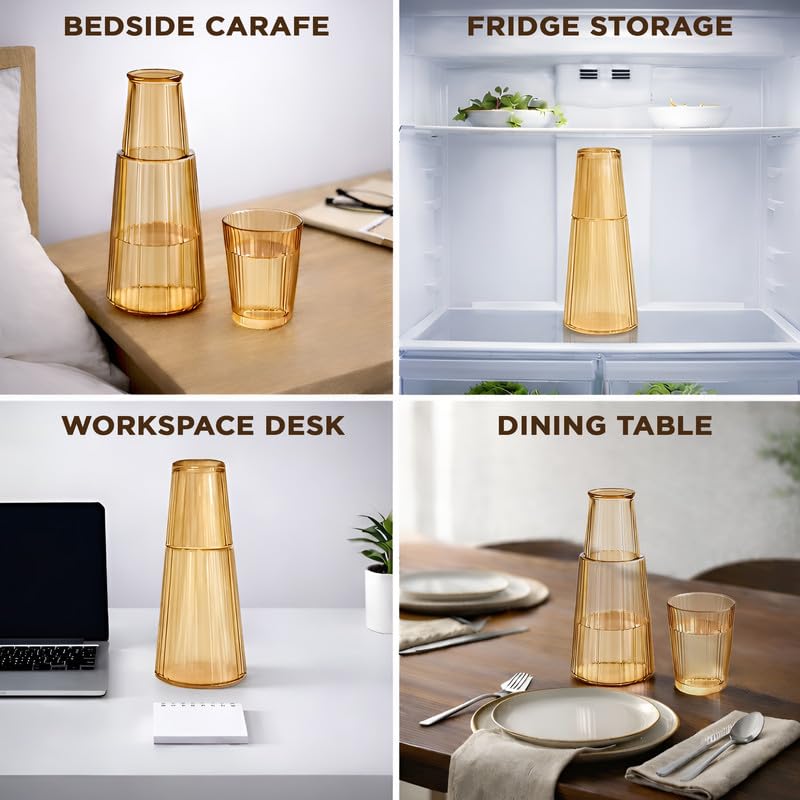 Image of Allo Drinksafe Glass Water Jug with Lid 850ml, Multipurpose Detox Pitcher Jar for Hot & Cold Beverages, Milk, Juice, Iced Tea, Ideal for Gifting, Serving, Dining Table(0.85 Litre Gold Stripped)