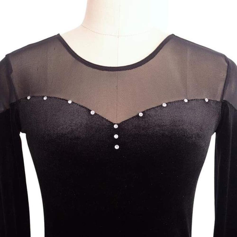 Ice Figure Skating Skirt Velvet Stitching Roller Skating Dress Long Sleeves for Girls Sexy Skating Dress for Women