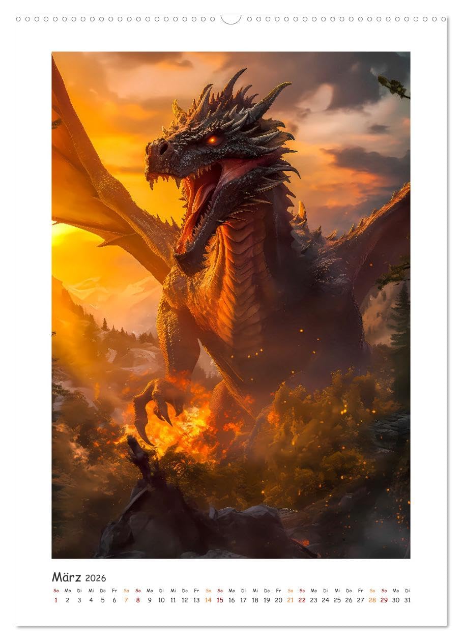 Die Drachenschlacht (hochwertiger Premium Wandkalender 2026 DIN A2 hoch), Kunstdruck in Hochglanz: Eine Bilder Geschichte über Ritter, Drachen und die große Liebe. (CALVENDO Wissenschaft)