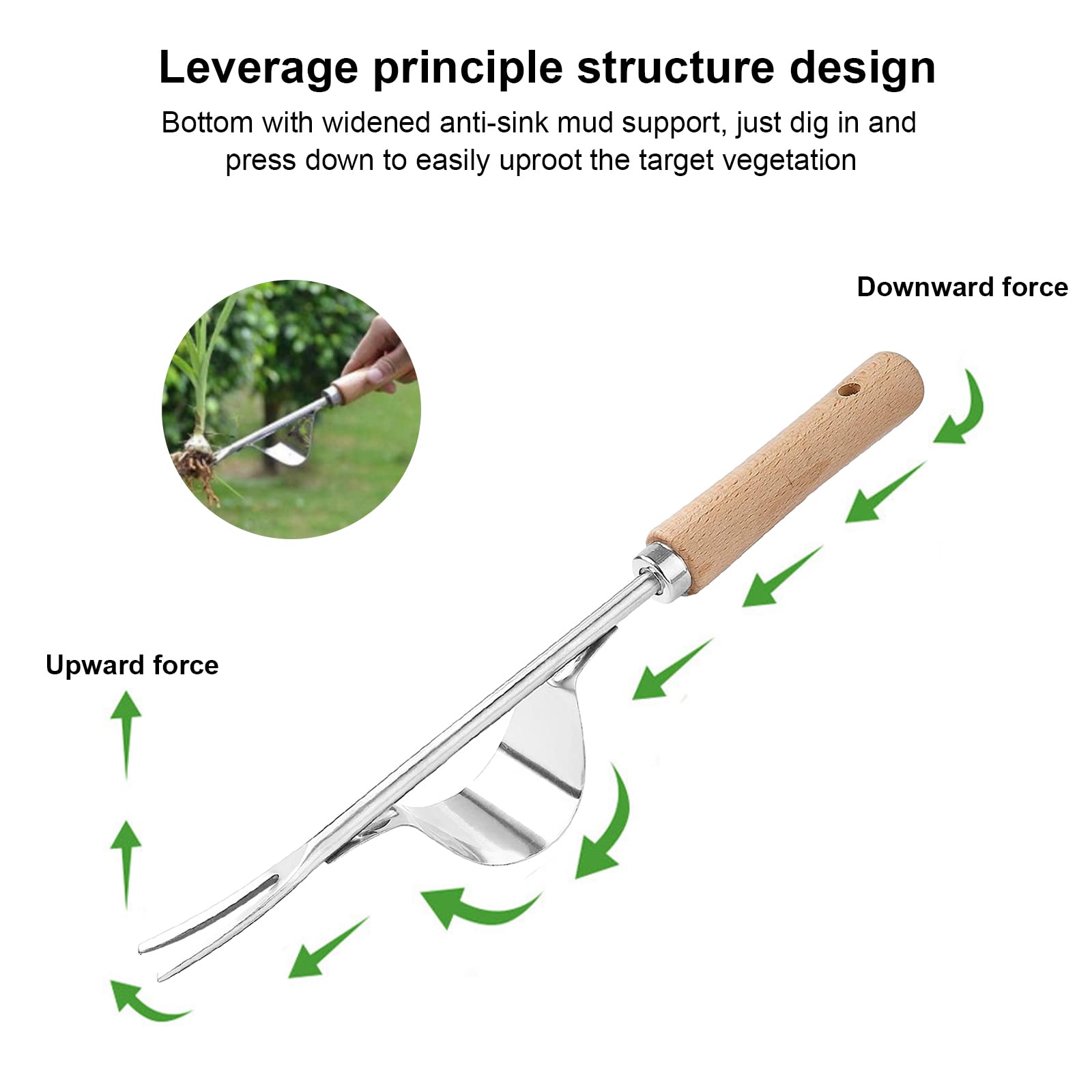 Weed Remover Tool Weeder Tool Garden Hand Weed Puller Stainless Steel Dandelion Removal Tool Root Remover Manual Weed Removing Weeding Tools for Garden Grass Patio Lawn Farmland — view 3