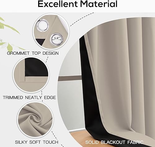 Miniatura 10 de Cortinas opacas de 63 pulgadas de largo, cortinas de ventana con aislamiento térmico y eficiencia energética para habitación de invitados, paneles