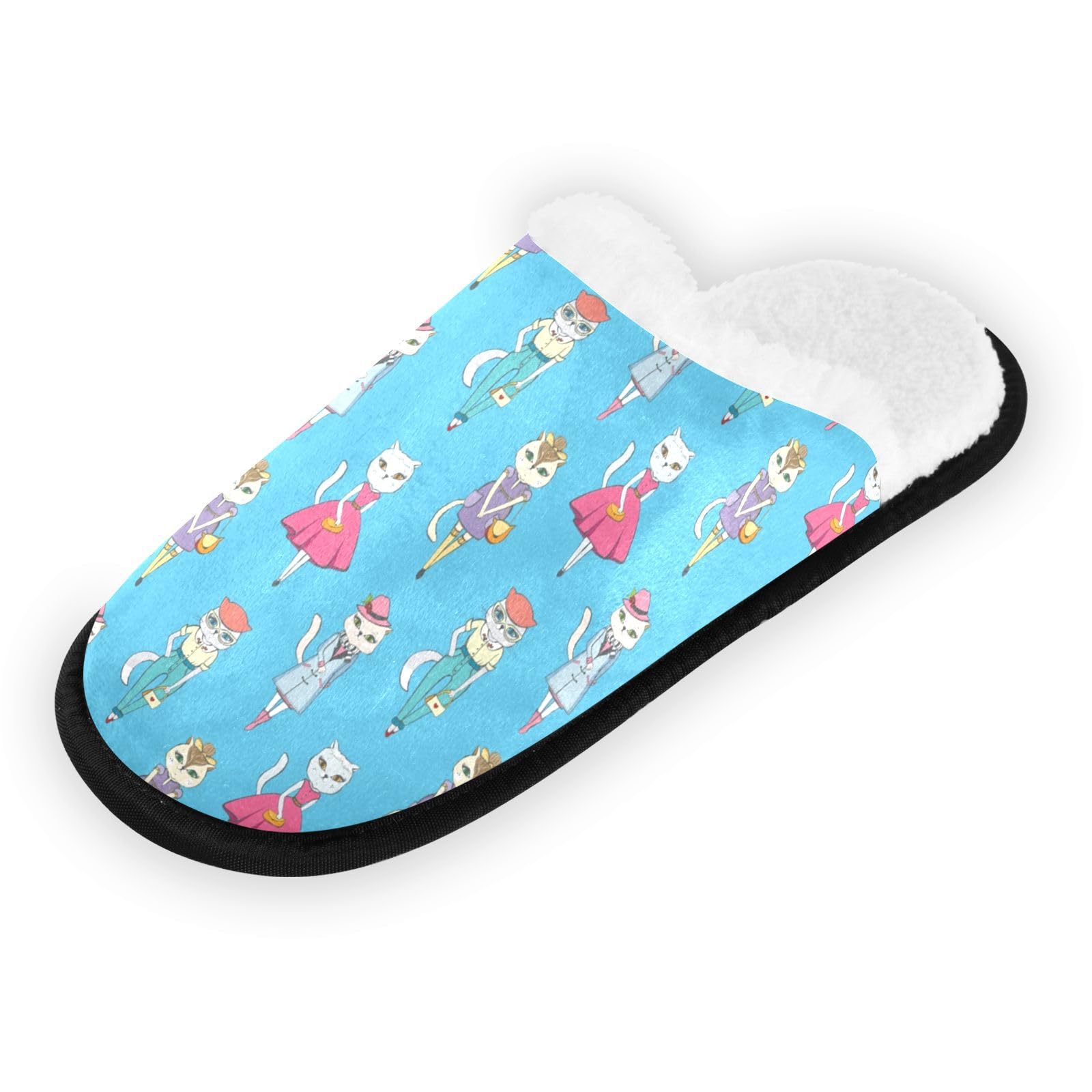 Ajusmeau Fashion Cat Ladies Cozy Slippers for Women Men Indoor Washable Fuzzy House Shoes with Anti-Skid Sole