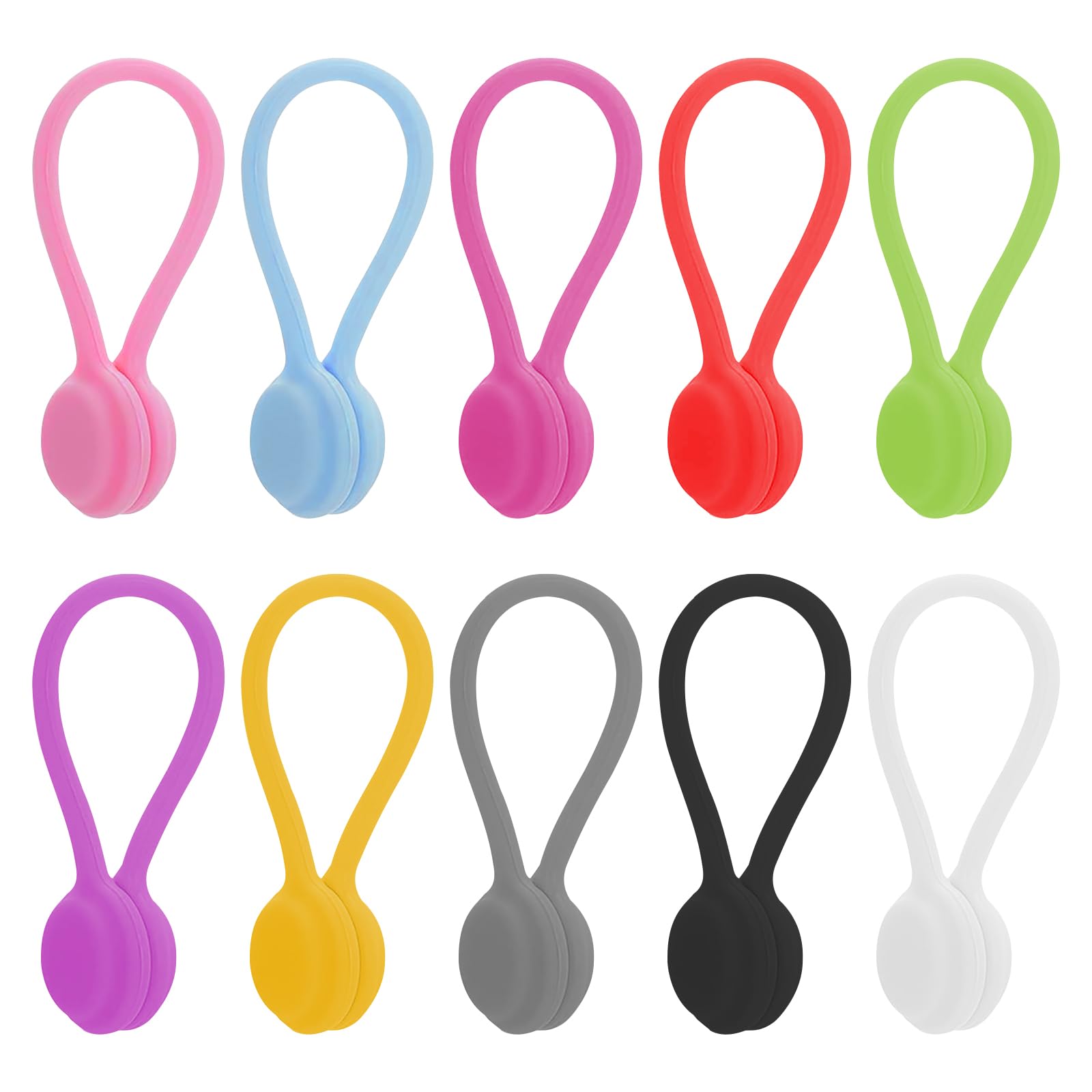 10 Pack Magnetic Cable Ties, Reusable Silicone Cable Tidy Clips, Multi-Purpose Magnetic Cord Organiser for USB Cables, Earphones, Home, Office & School (Mixed Colours)
