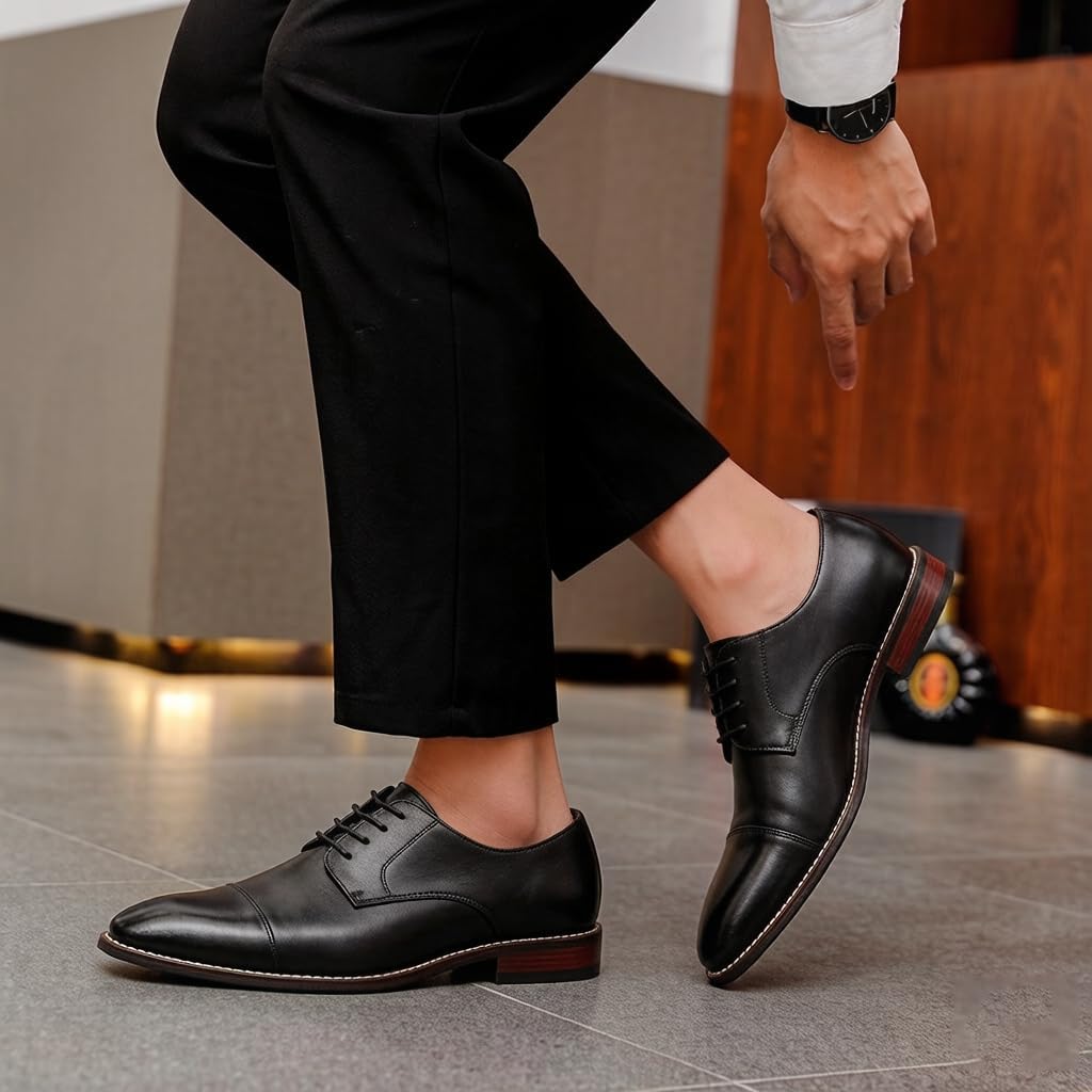 Mofri Men Dress Shoes Formal Wingtip Lace Up Latex Insole Oxford Business Wedding Leather Derby Shoe