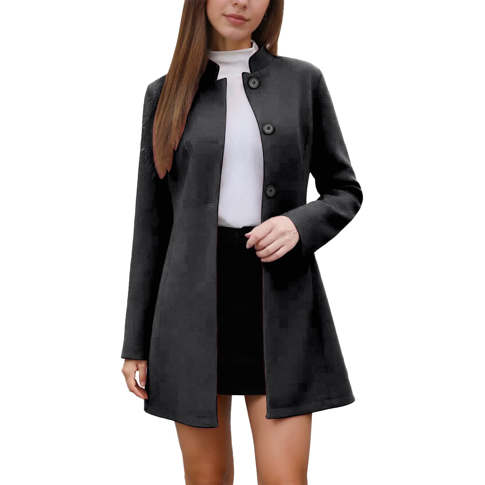 Elegante Chaqueta Informal de Mujer con Cuello y Botones para Temporada Otoño Invierno Abrigo de Manga Larga Ajustado