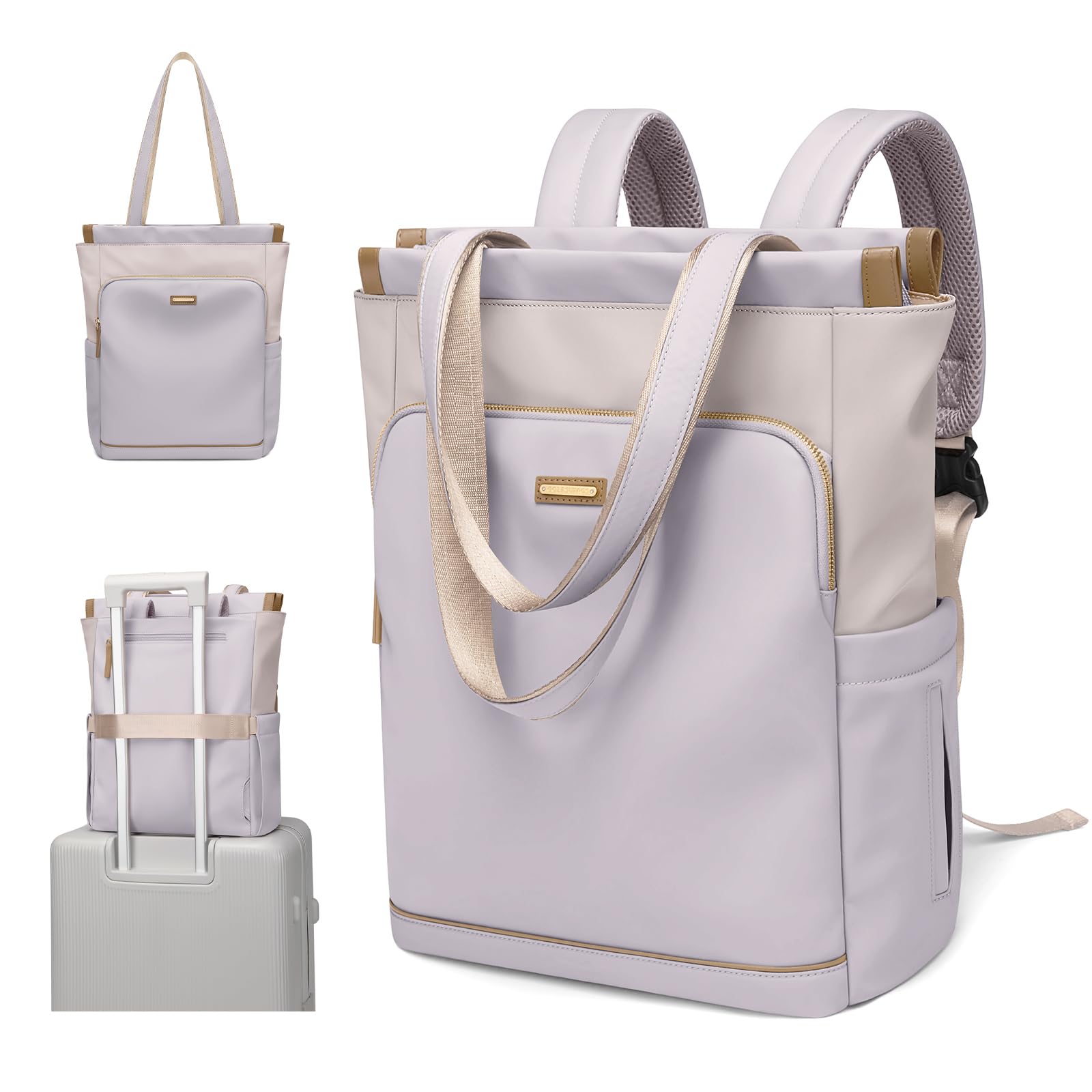 GOLF SUPAGS Mochila Convertible para Portátil de Mujer Bolsa de Viaje Informal para Portátil de Trabajo Universidad Ocio Viaje(Taro Morado & Blanco)