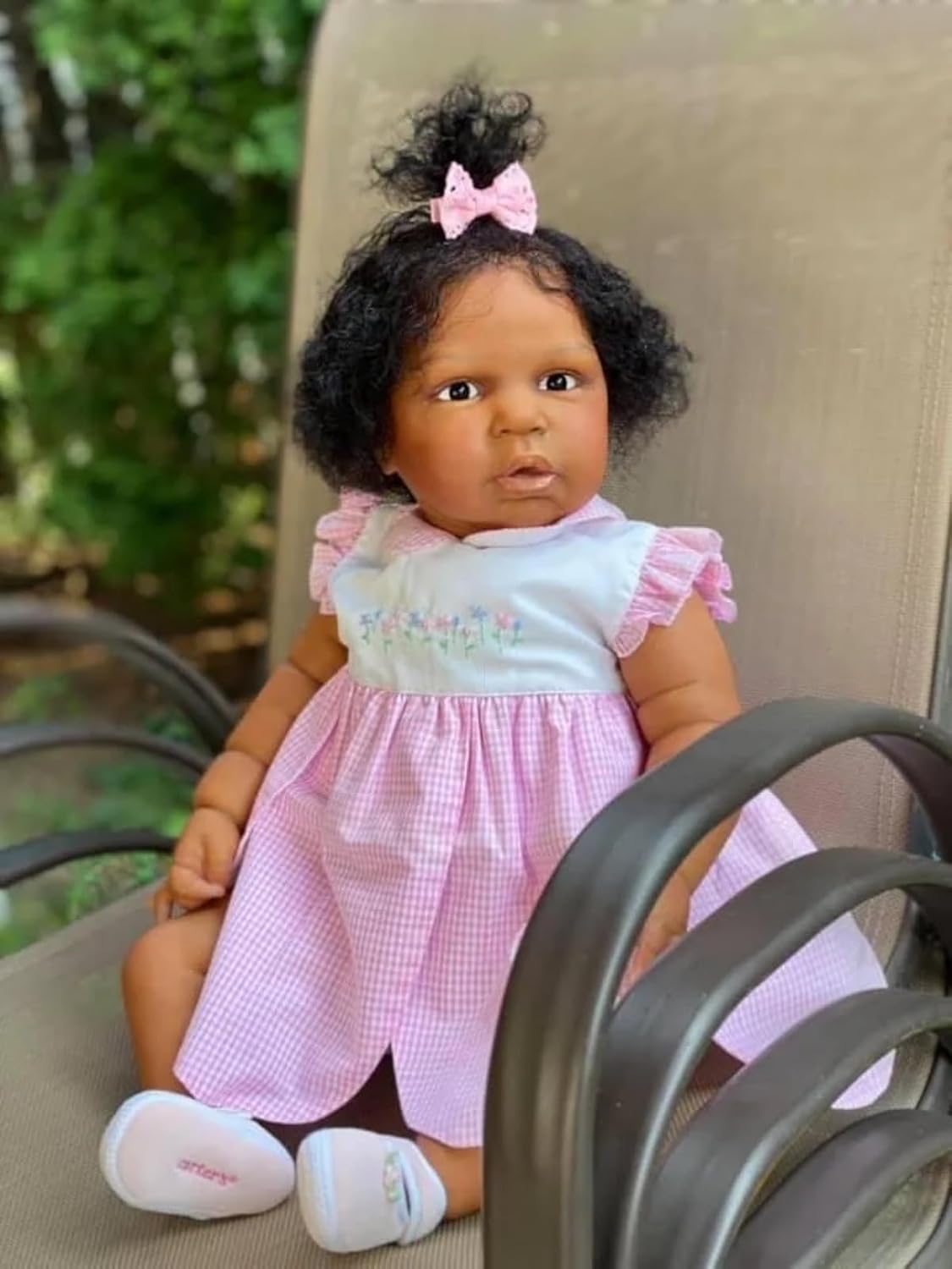Black Reborn Baby Dolls Realistic Girl 24 inch 60cm Dark Skin Silicone Babies African American Reborn Toddler Doll Cute Look Real Lifelike Baby Weighted Body Doll Toys Gifts