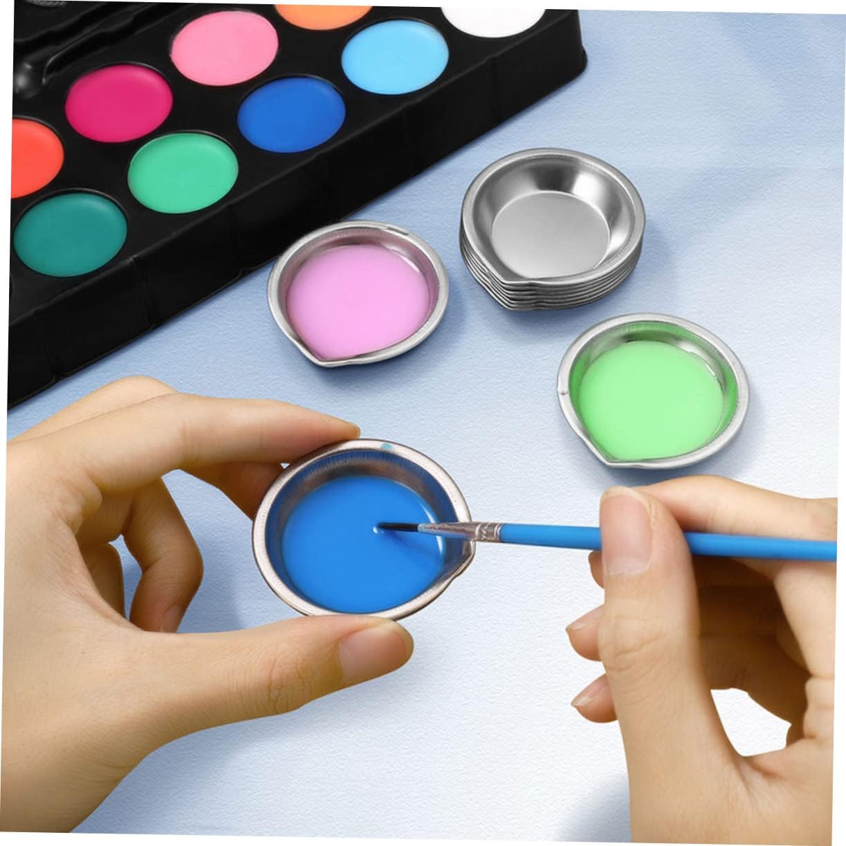 30pcs Stainless Steel Color Mixing Trays for Watercolor Painting Easy Artists Students and Crafts