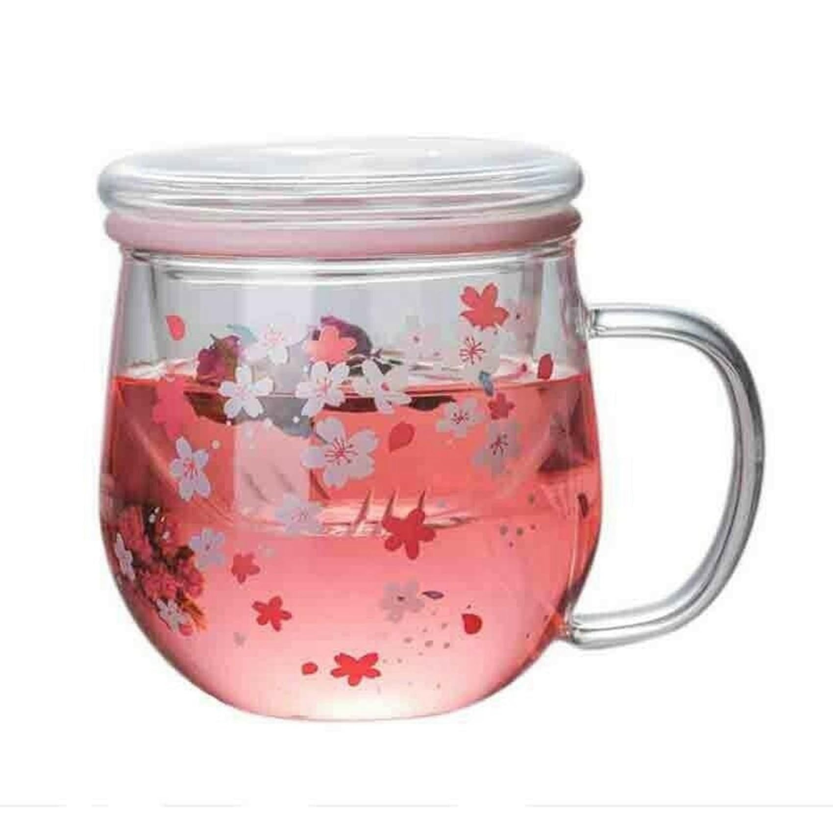 3X Tasse Tasse en Verre avec Infuseur à Thé Filtre et Couvercle Fleurs de Cerisier Tasse Ensemble Fleurs Fleur Tasse à Thé 300Ml Verres à Boire