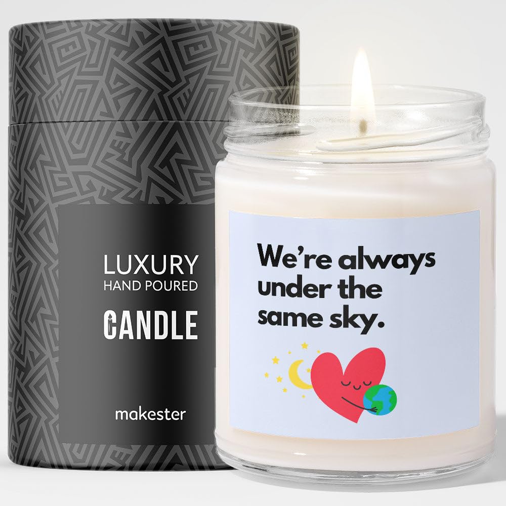 Makester White Long Distance Relationship Gifts - Luxury Soy Wax Candle - Vanilla, Jasmine, Sugared Almond