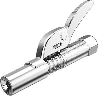 Grease Gun Coupler - High Pressure Grease Nipple Compatible with All Grease Guns 12,000 PSI, Heavy-Duty Quick Lock and Release Grease Coupler, 1/8" NPT, Silver (1)