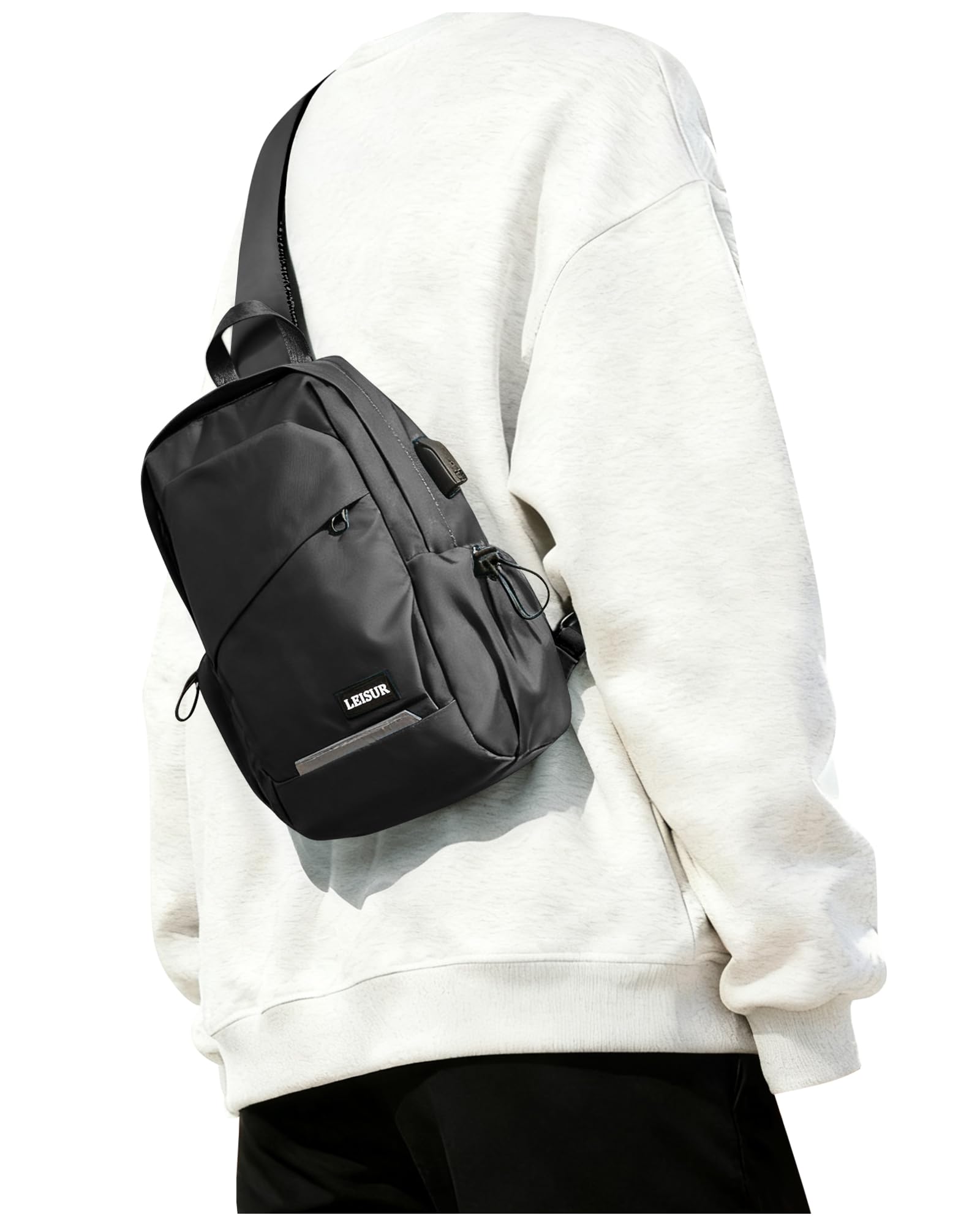 Black Crossbody Sling Backpacks Sling Bag for Men Women, Small Shoulder Backpack Motorcycle Chest Bags One Strap Backpack, Mini Chest Daypack for Casual Travel Hiking Gym Outdoor Sports