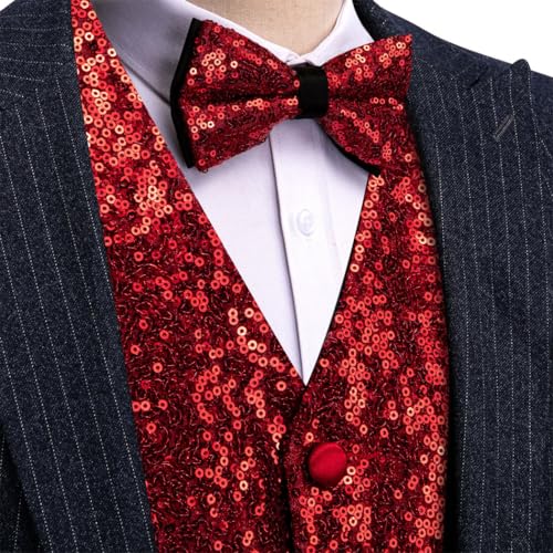 Men's Embroidered Silk Waistcoat Tie Set Burgundy Floral Formal Vest for Business Wedding Suit4