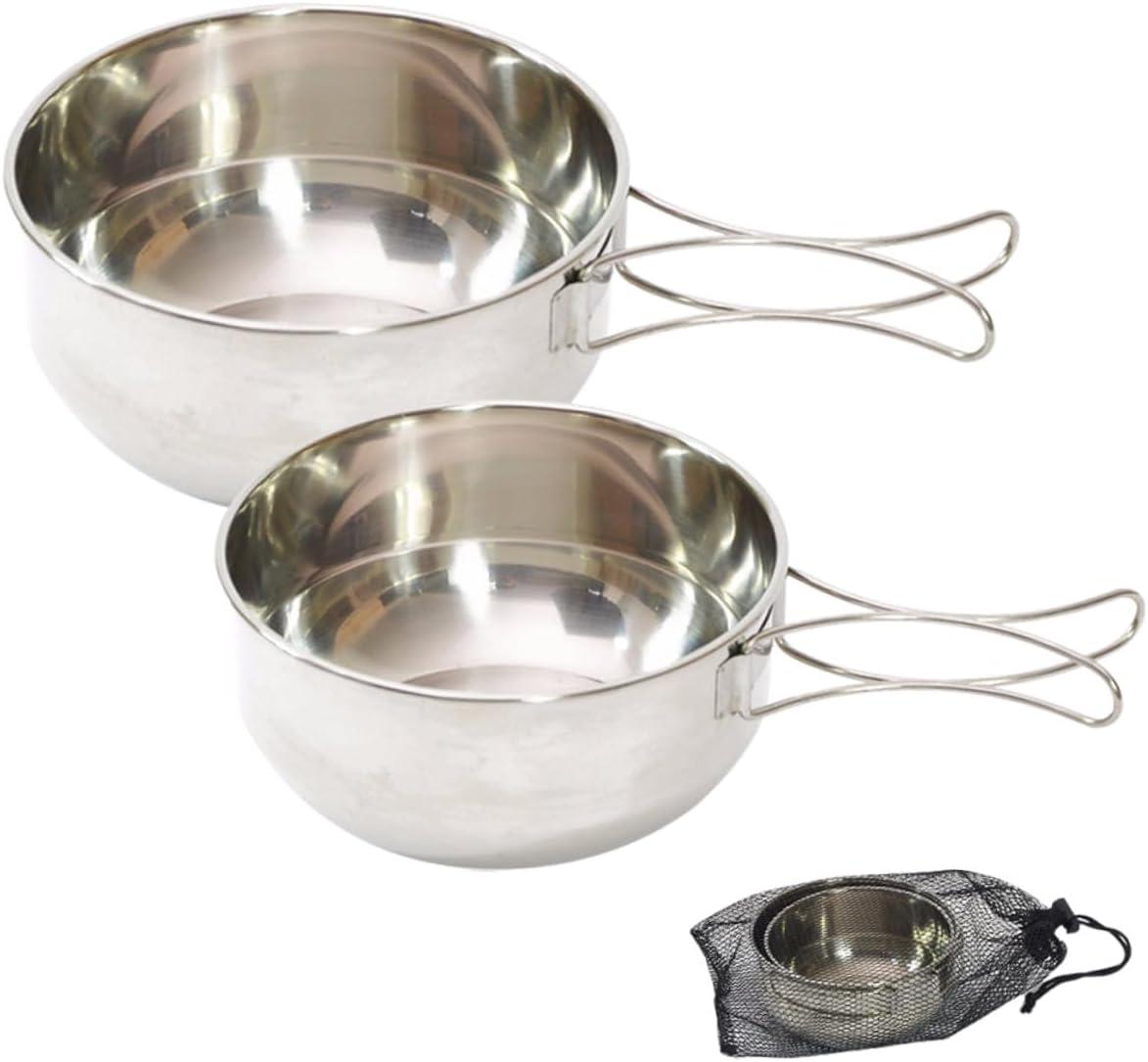 Stainless Steel Camping Bowl Set 3pcs Outdoor Travel Bowls Plus Mesh Carry Bag for Barbecue Picnic and Hiking