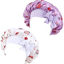 2 Packs Kids Satin Sleep Cap for Curly Hair Adjustable Silk Bonnet for Toddlers Children with Fruit Prints, Soft Night Hair Wrap for Boys and Girls