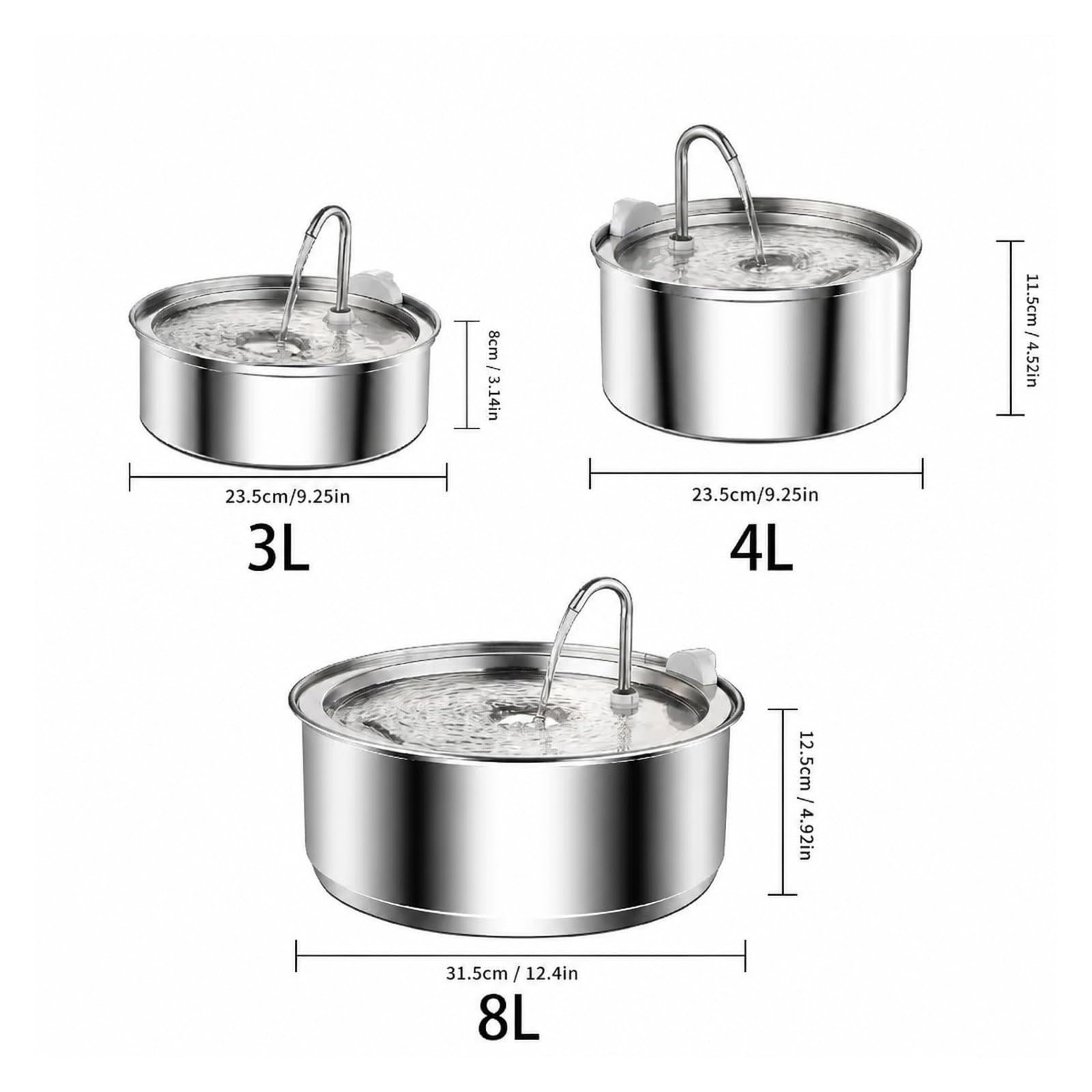 Dispensadores de Agua para Mascotas, Fuente de Agua para Gatos Acero Inoxidable(4L-Sensor)