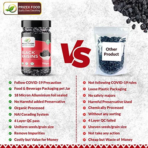 Image of Prizex Black Raisins | Black Kishmish with Seed | Kali Kishmish-750gm