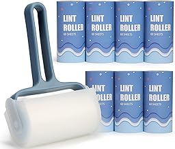 BRUSHZOO Lint Roller for Pet Hair Extra Sticky with 8 Lint Roller Refill (60 Sheet per Refill, Total 480 Sheets), Lint Roller for Clothes, Sofa, Carpet, Bed, or Car Seats(Blue)