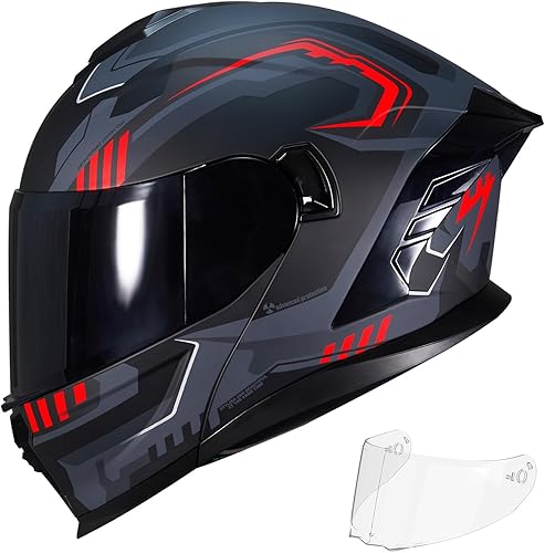 Miniatura 1 de Casco de motocicleta, casco modular de motocicleta con doble visera abatible JR-815, casco de motocicleta aprobado por DOT con 2 viseras para