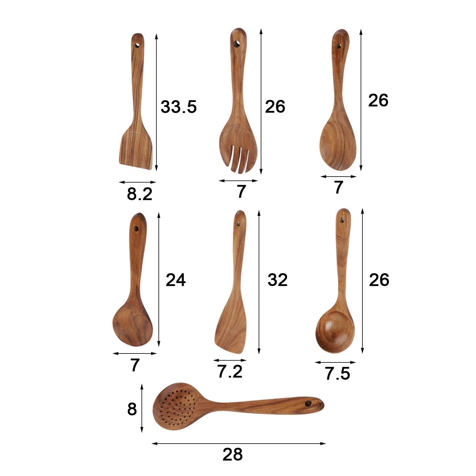 Cucharas de madera antiadherentes – Juego de utensilios de cocina de madera | Juego de utensilios de cocina de madera natural, bordes lisos, antiadherentes, espátula, espátula, volteador, ensalada