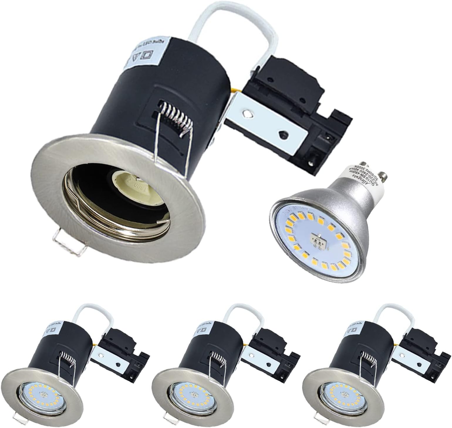 Allesgute 4X LED Recessed Ceiling Spotlights Brushed Chrome Fire Rated